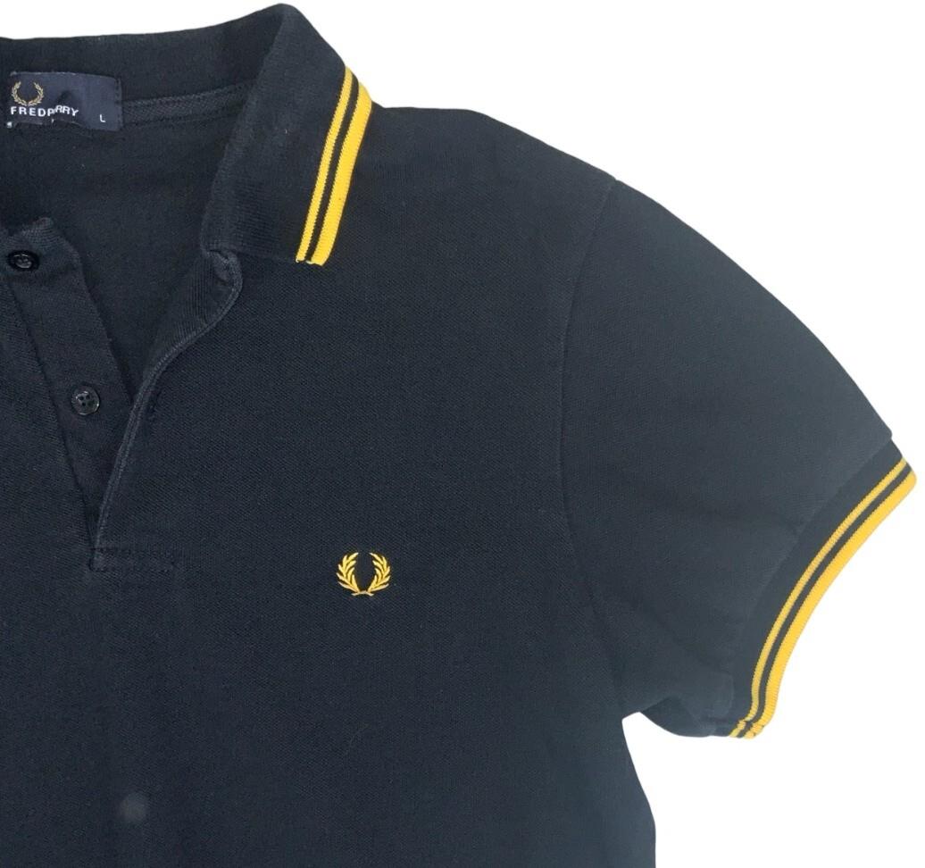 VTG FRED PERRY BLACK YELLOW TWIN TIPPED M3600 POLO NECK SHIRT SMALL