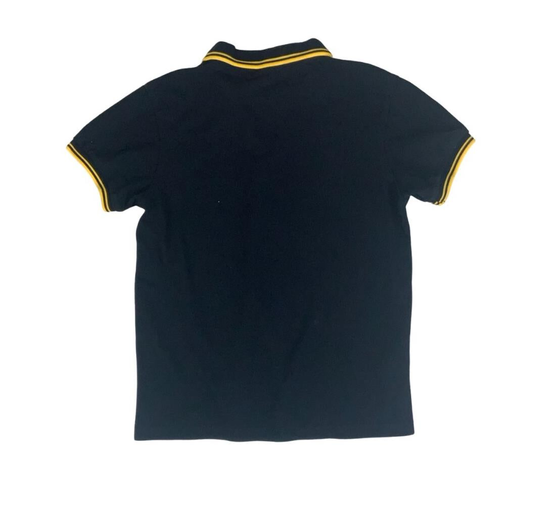 VTG FRED PERRY BLACK YELLOW TWIN TIPPED M3600 POLO NECK SHIRT SMALL