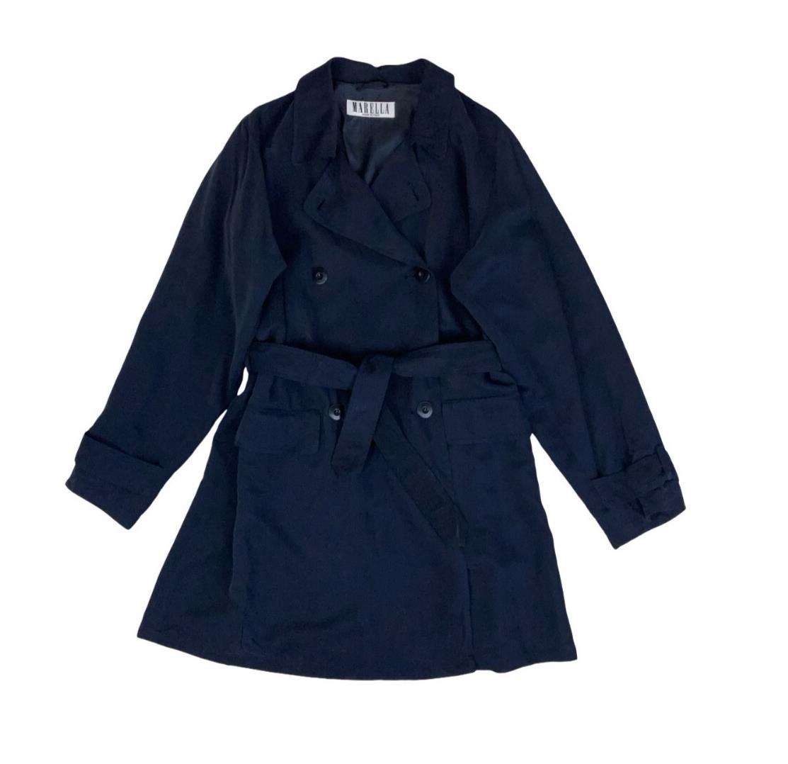 VTG 90S MARELLA DESIGNER BLUE ITALIAN ELEGANT TRENCH BLAZER PEA COAT L 16