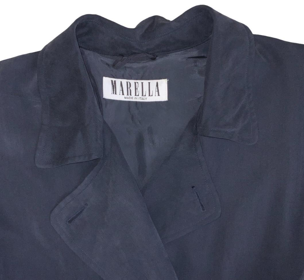 VTG 90S MARELLA DESIGNER BLUE ITALIAN ELEGANT TRENCH BLAZER PEA COAT L 16