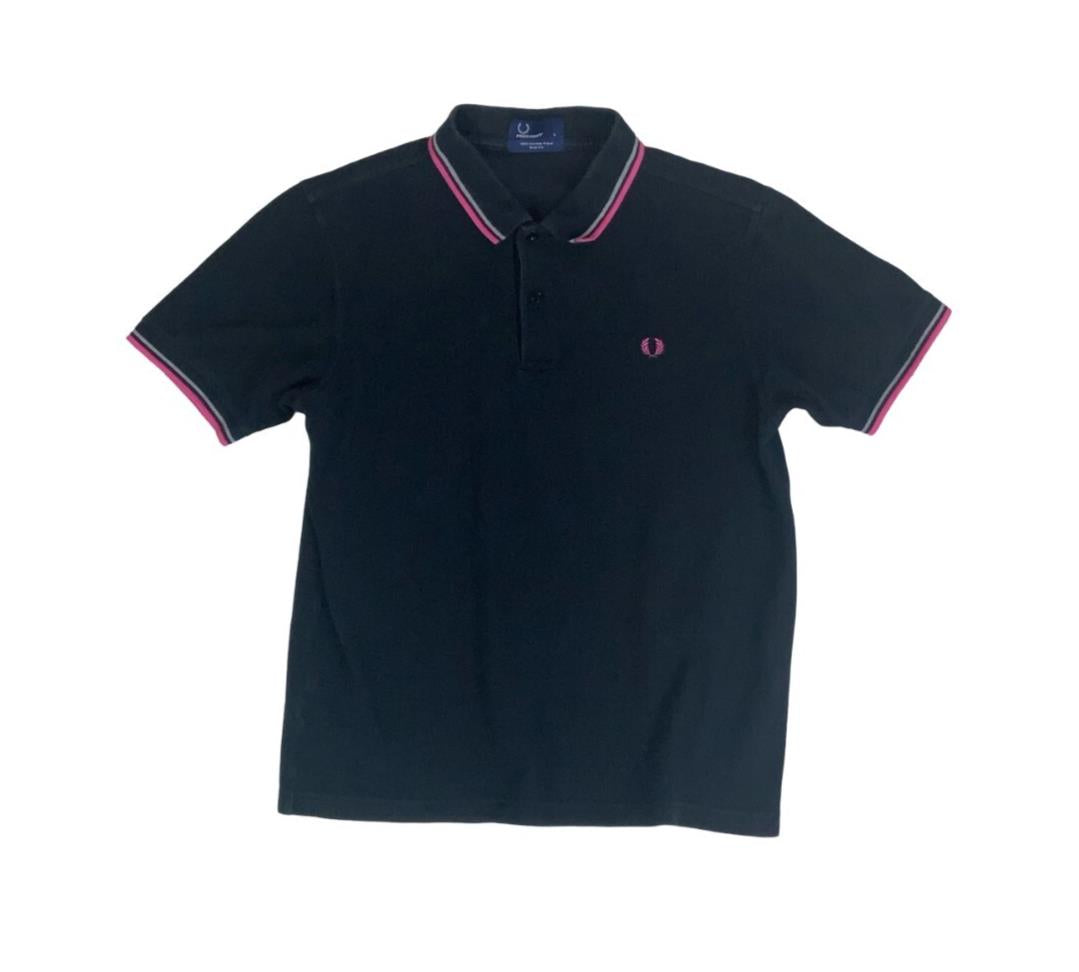 VTG FRED PERRY BLACK PINK GREY TWIN TIPPED M3600 POLO NECK SHIRT MEDIUM