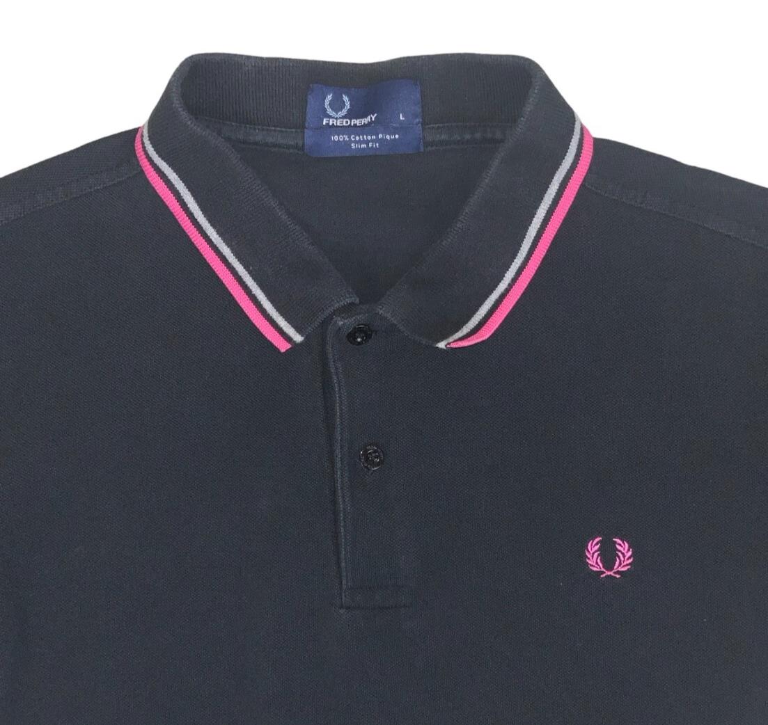 VTG FRED PERRY BLACK PINK GREY TWIN TIPPED M3600 POLO NECK SHIRT MEDIUM