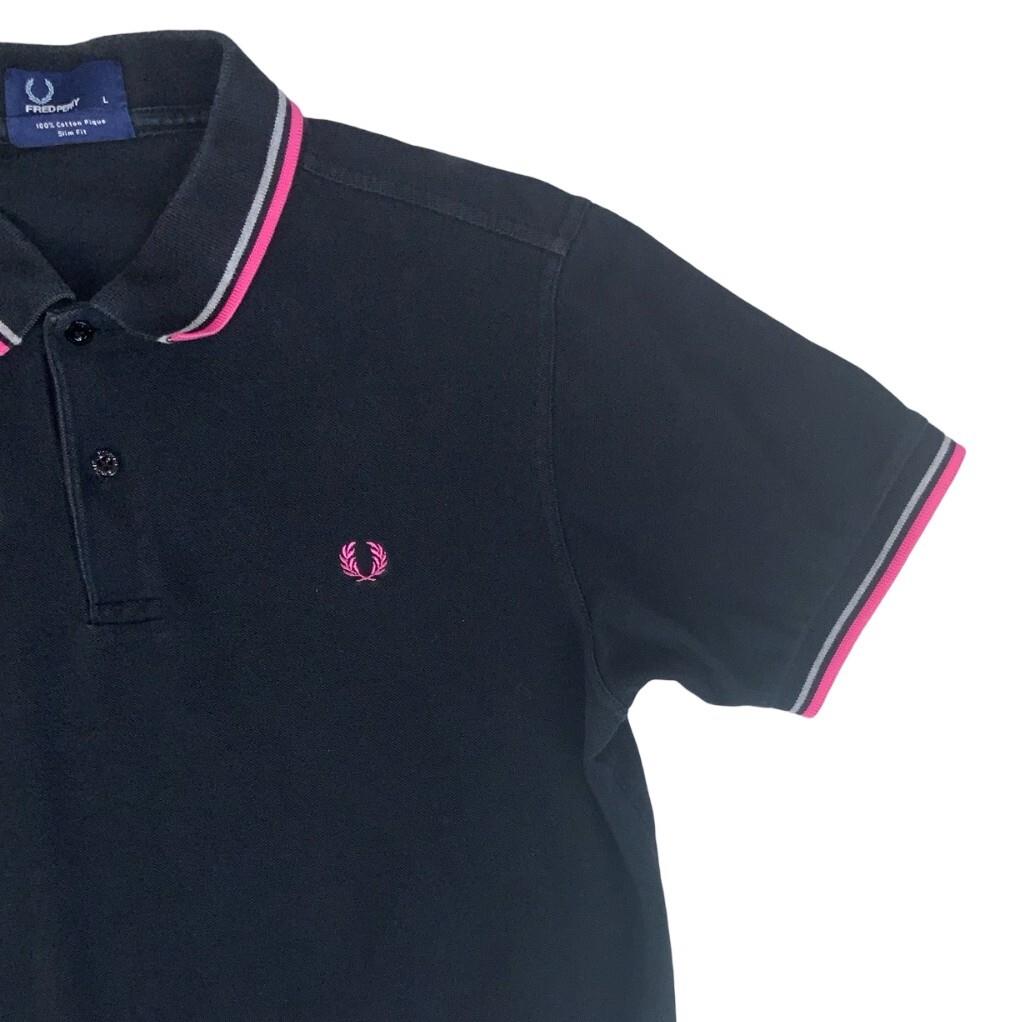 VTG FRED PERRY BLACK PINK GREY TWIN TIPPED M3600 POLO NECK SHIRT MEDIUM