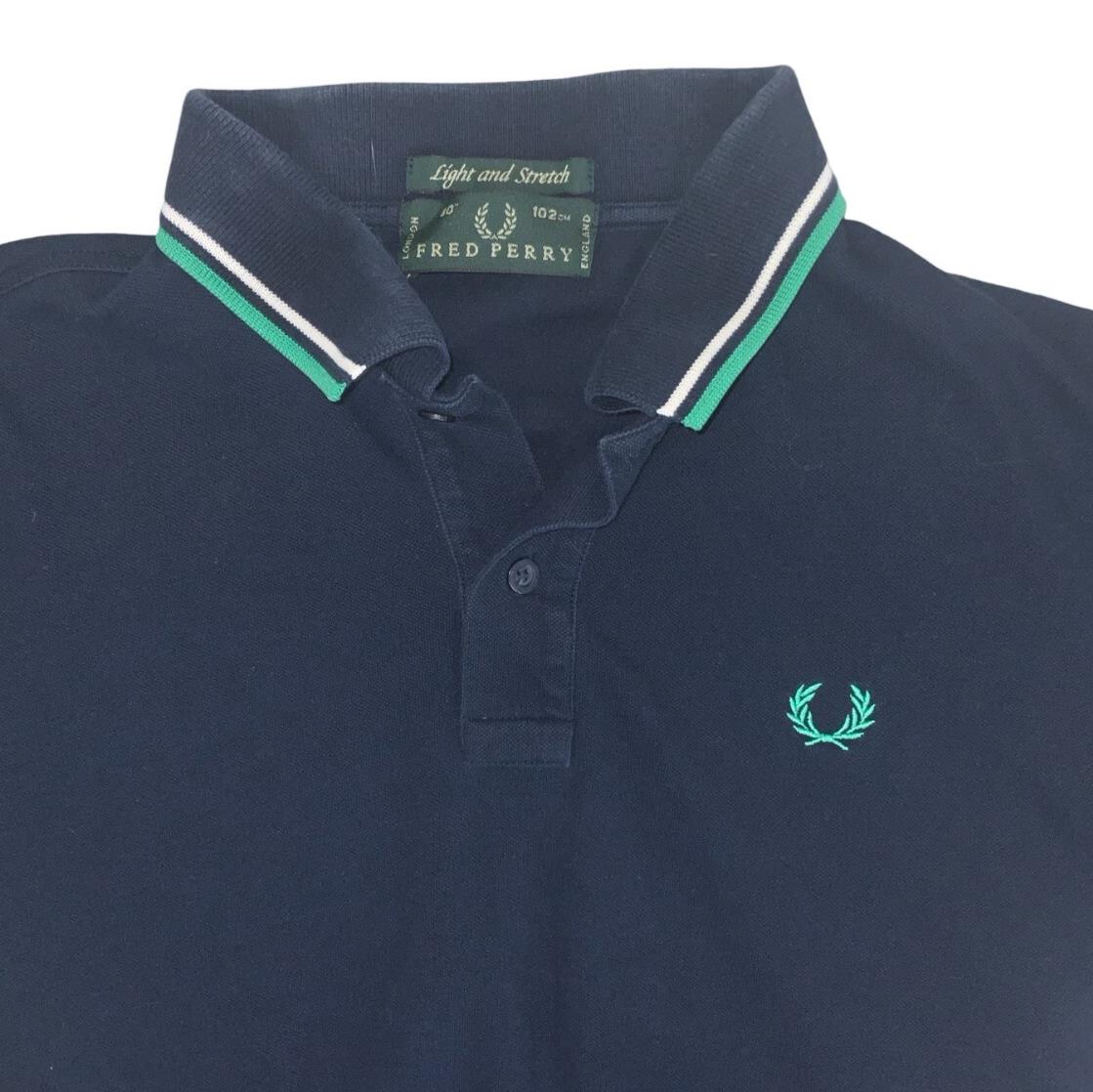 VTG 90S FRED PERRY BLUE WHITE GREEN TWIN TIPPED POLO NECK SHIRT SMALL