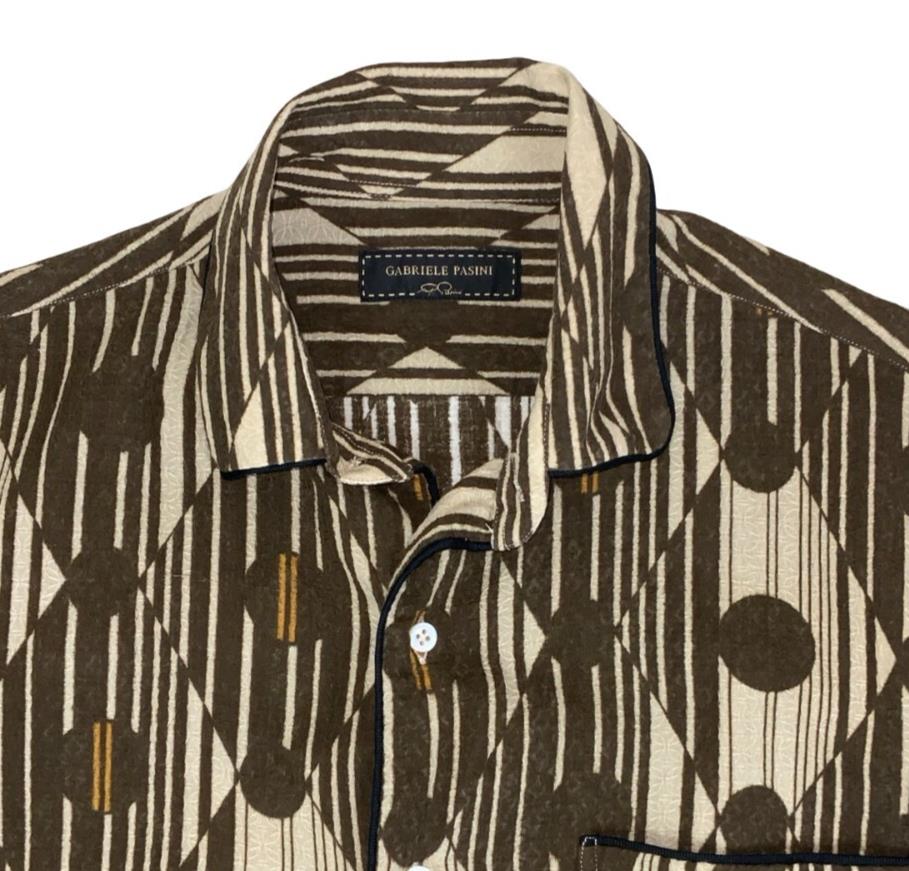 GABRIELE PASINI ITALIAN DESIGNER BROWN GEOMETRIC SHIRT M