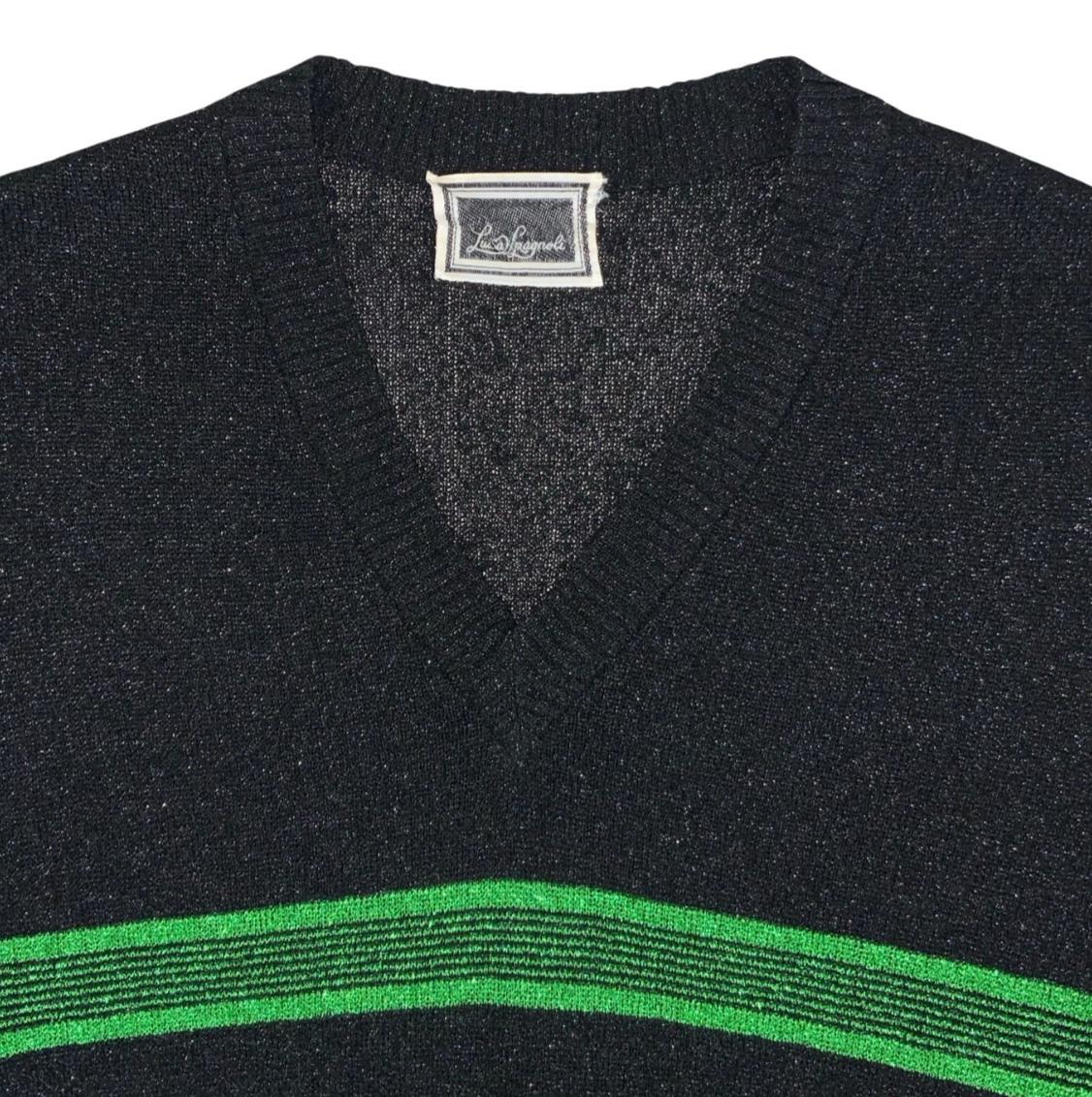 VTG LUISA SPAGNOLI BLACK GREEN GLITTER ITALIAN DESIGNER SWEATER VEST UK 8 SMALL