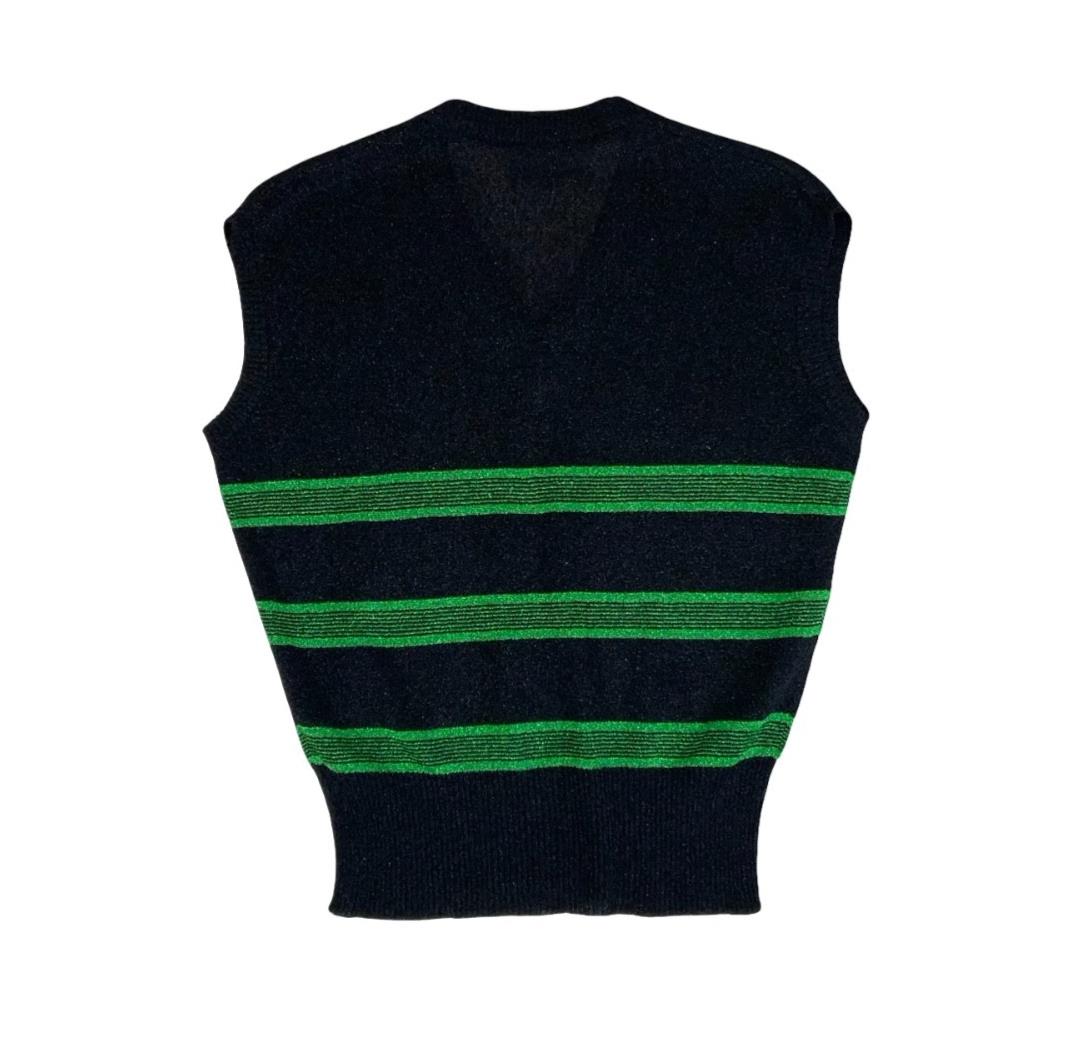VTG LUISA SPAGNOLI BLACK GREEN GLITTER ITALIAN DESIGNER SWEATER VEST UK 8 SMALL