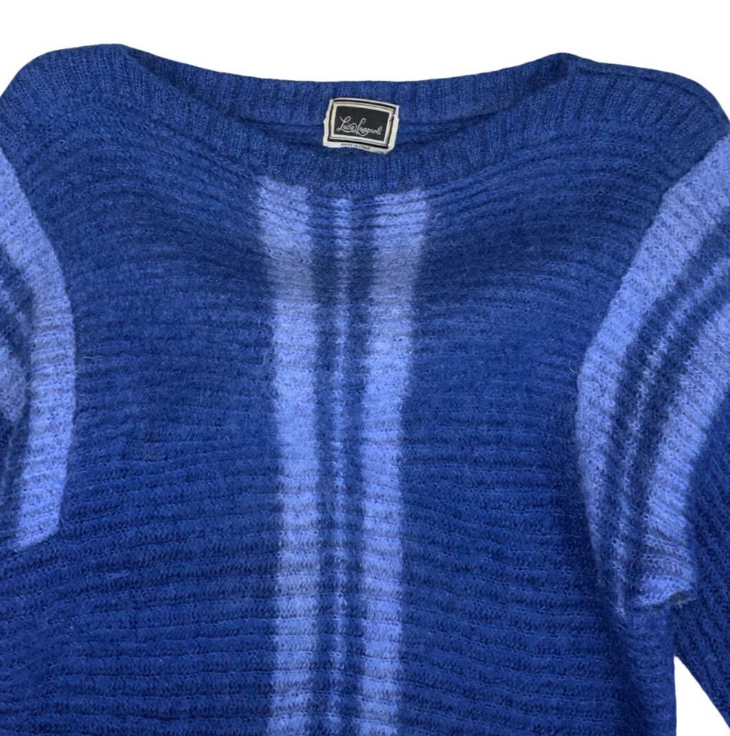 VTG 80S LUISA SPAGNOLI BLUE WOOL ITALIAN DESIGNER JUMPER UK 6 XS