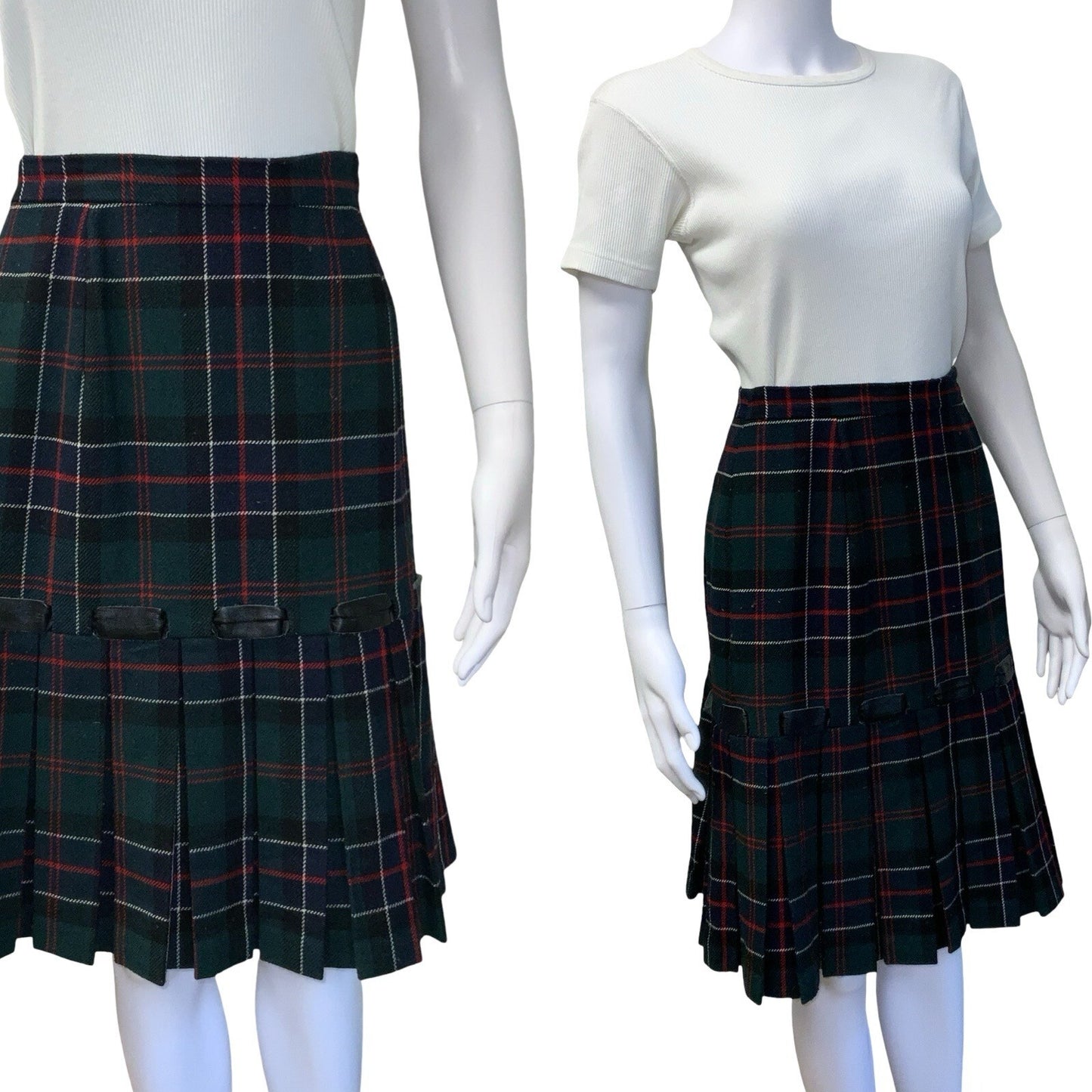 VTG LUISA SPAGNOLI GREEN RED WHITE BLUE TARTAN PLAID MIDI KILT SKIRT X-SMALL