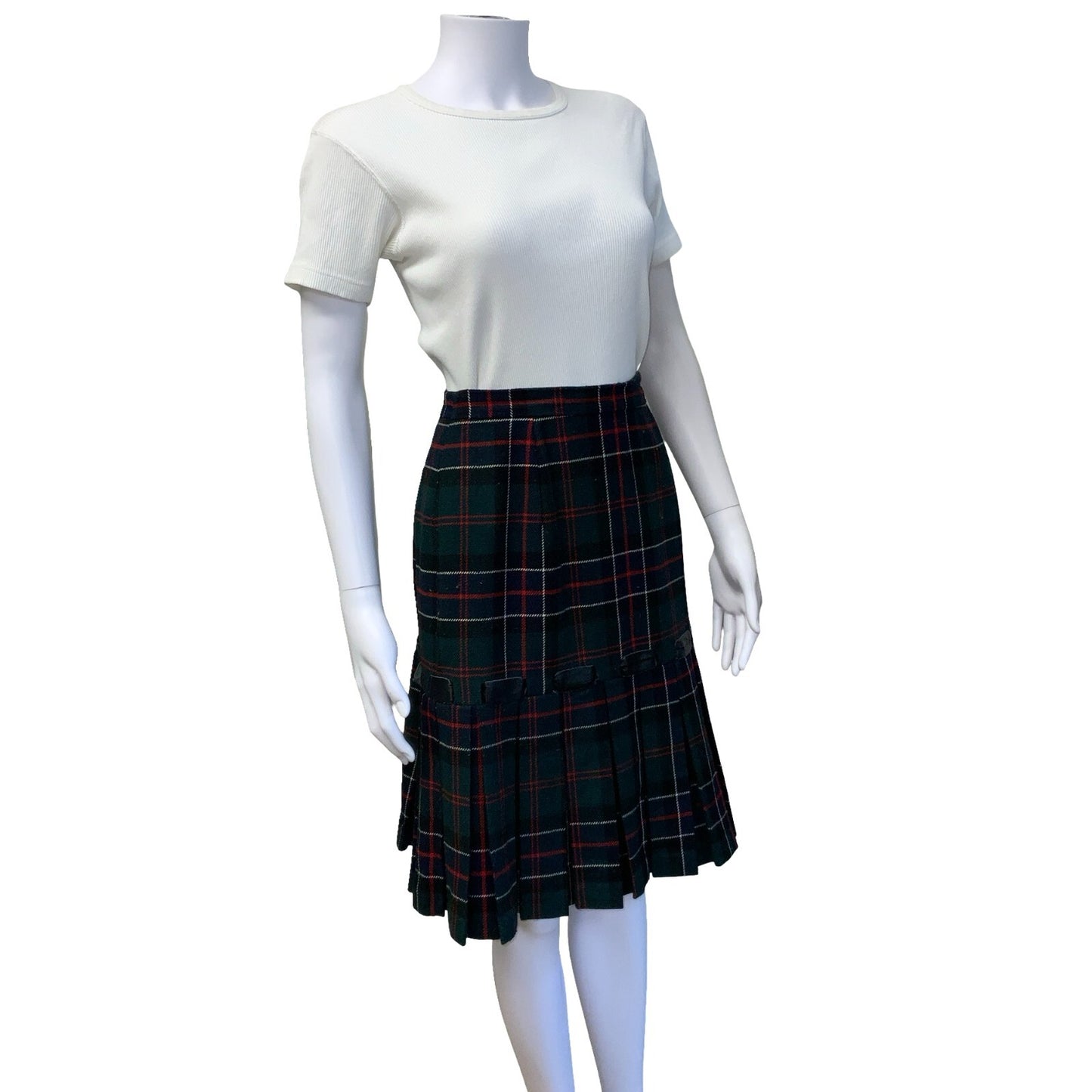 VTG LUISA SPAGNOLI GREEN RED WHITE BLUE TARTAN PLAID MIDI KILT SKIRT X-SMALL