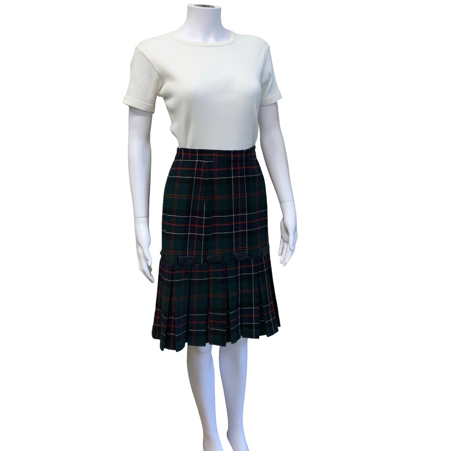VTG LUISA SPAGNOLI GREEN RED WHITE BLUE TARTAN PLAID MIDI KILT SKIRT X-SMALL