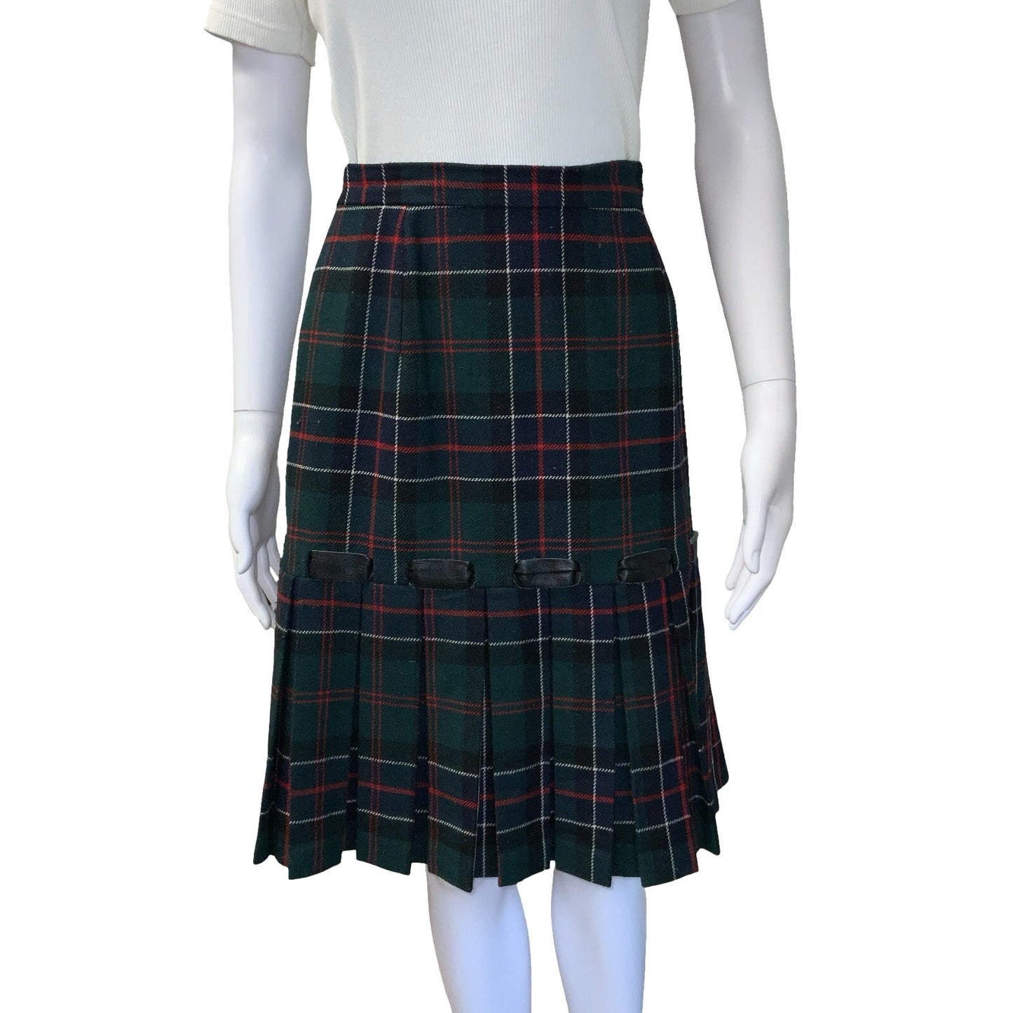 VTG LUISA SPAGNOLI GREEN RED WHITE BLUE TARTAN PLAID MIDI KILT SKIRT X-SMALL