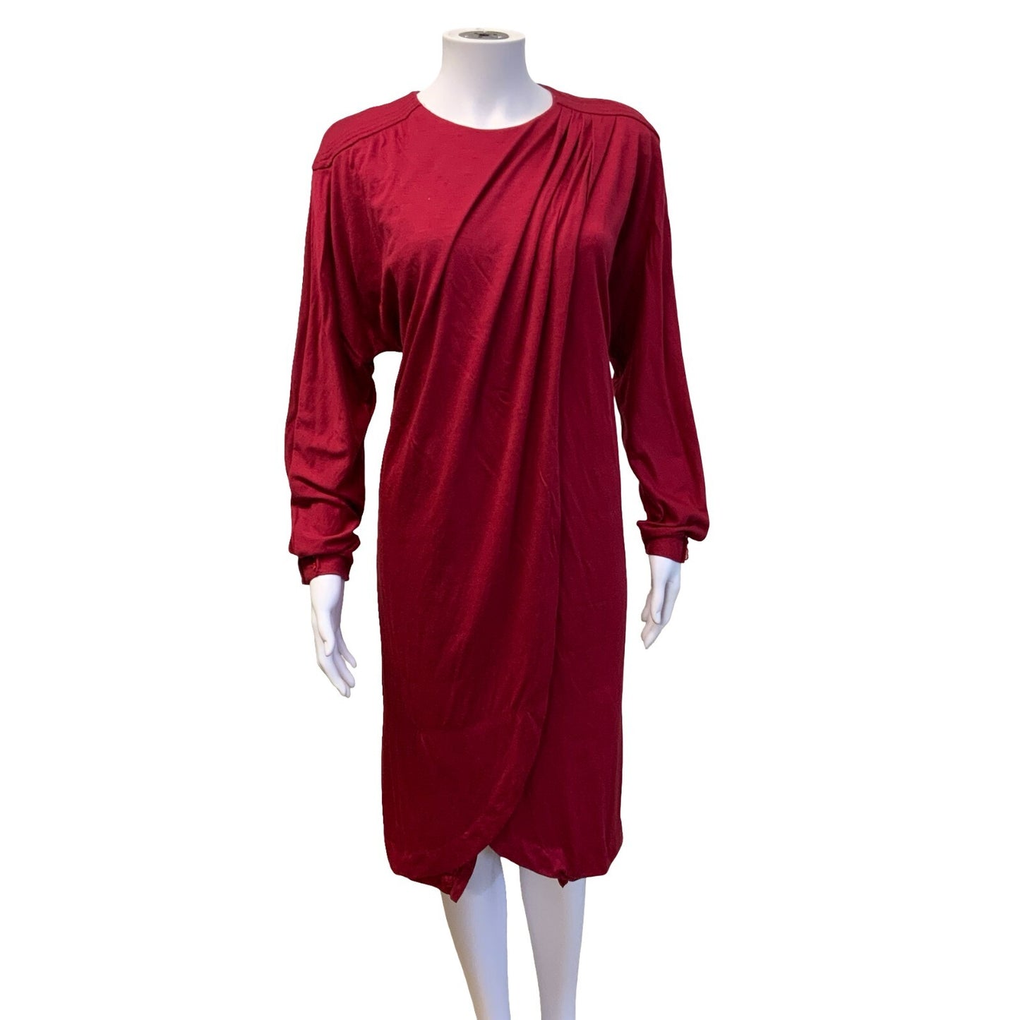 VTG 80S LUISA SPAGNOLI RED DRAPE ITALIAN MIDI DESIGNER DRESS MEDIUM