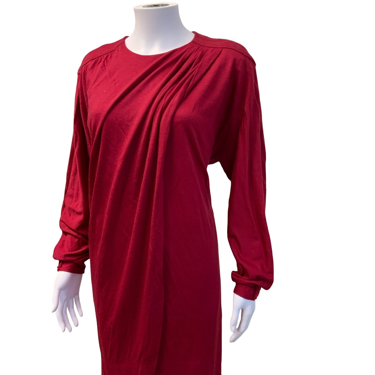 VTG 80S LUISA SPAGNOLI RED DRAPE ITALIAN MIDI DESIGNER DRESS MEDIUM