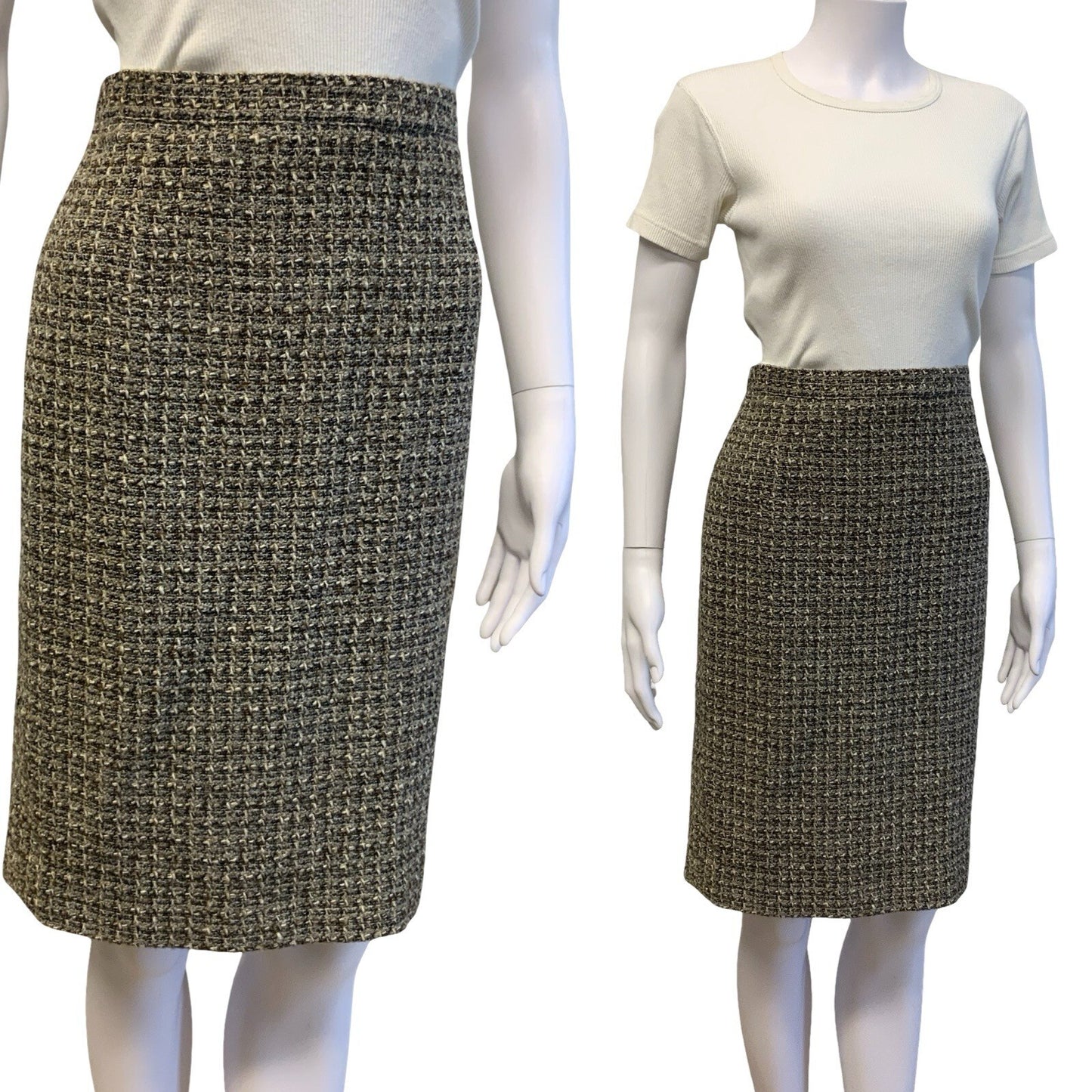 VTG LUISA SPAGNOLI GREY TWEED SLIM STRAIGHT HIGH WAIST PENCIL SKIRT UK 8 10