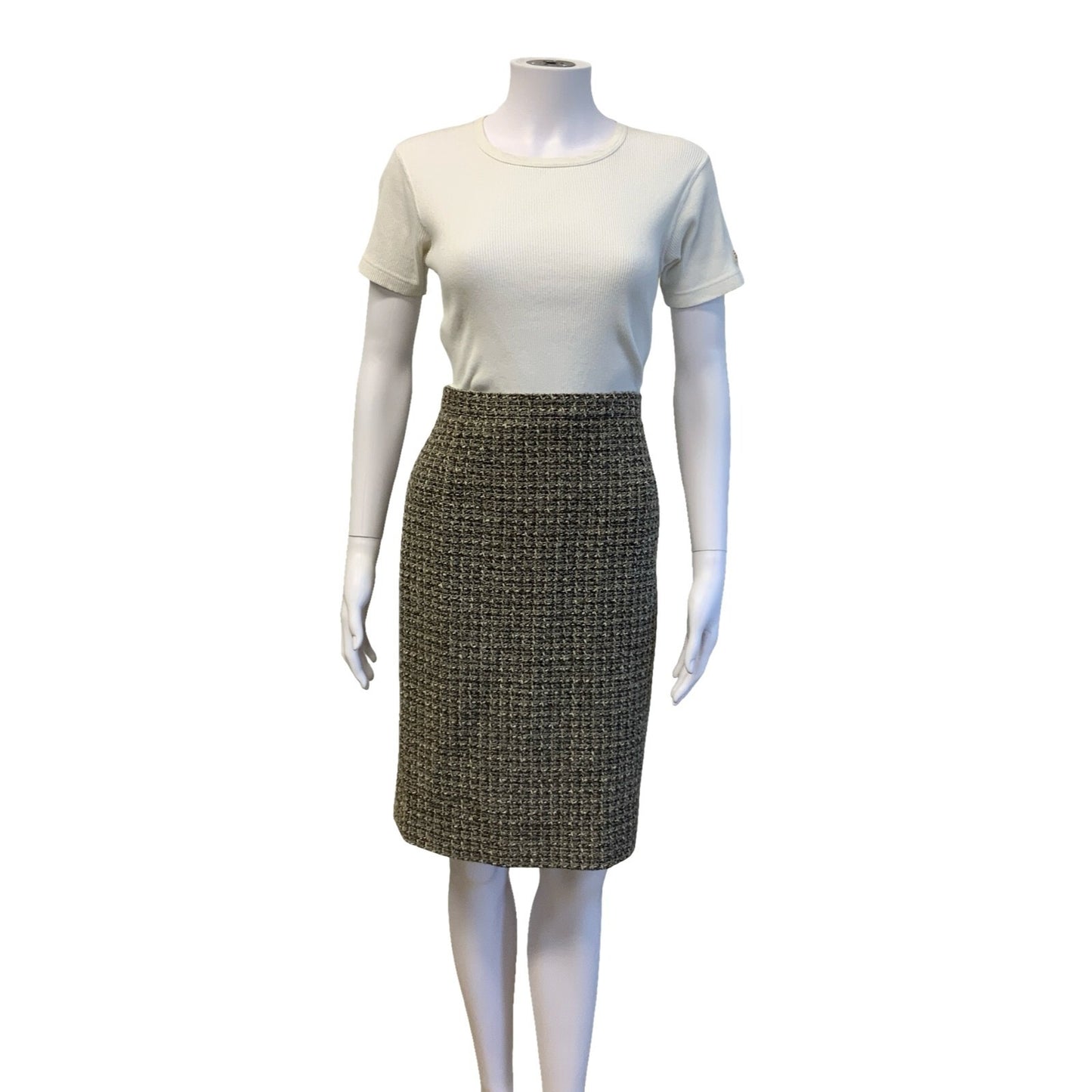 VTG LUISA SPAGNOLI GREY TWEED SLIM STRAIGHT HIGH WAIST PENCIL SKIRT UK 8 10