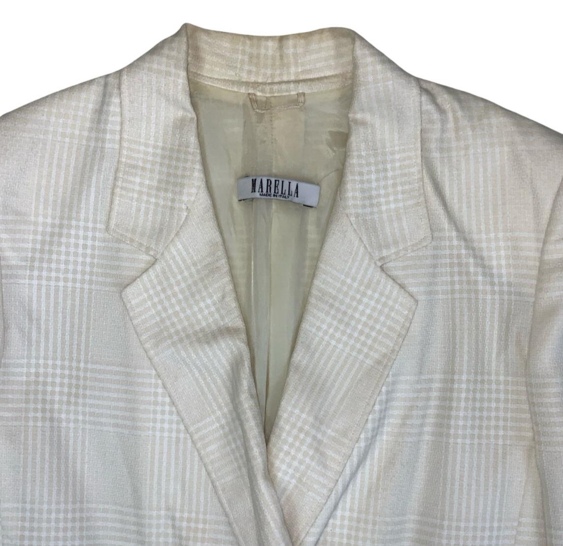 VTG MARELLA DESIGNER CREAM DOUBLE BREASTED ITALIAN TALL BLAZER JACKET UK 14