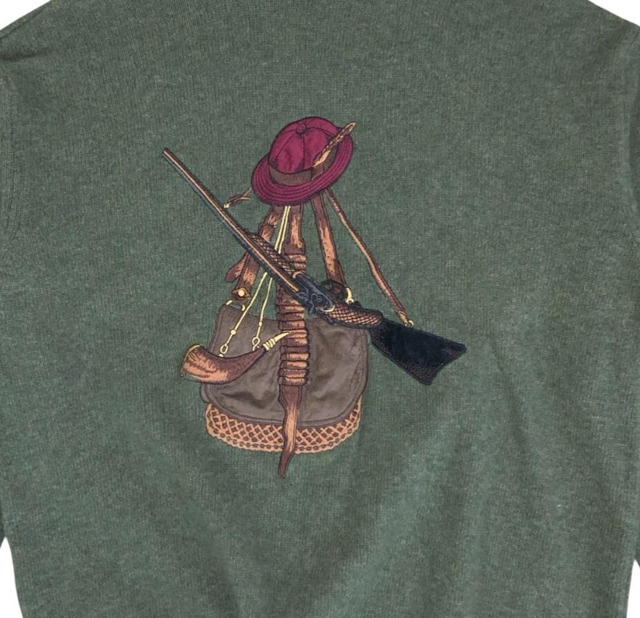 VTG MARELLA ITALIAN DESIGNER GREEN TURTLE NECK HUNTER GRAPHIC JUMPER UK 14 16