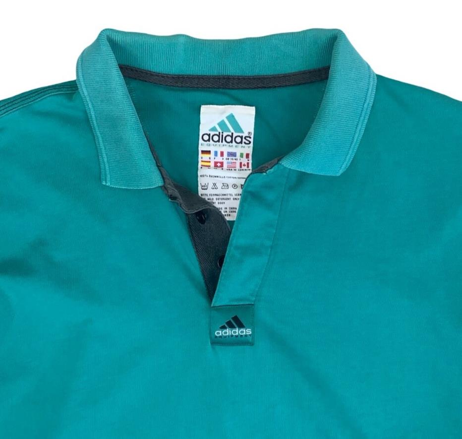 VTG 90S ADIDAS EQUIPMENT TEAL GREEN POLO NECK SHIRT LARGE