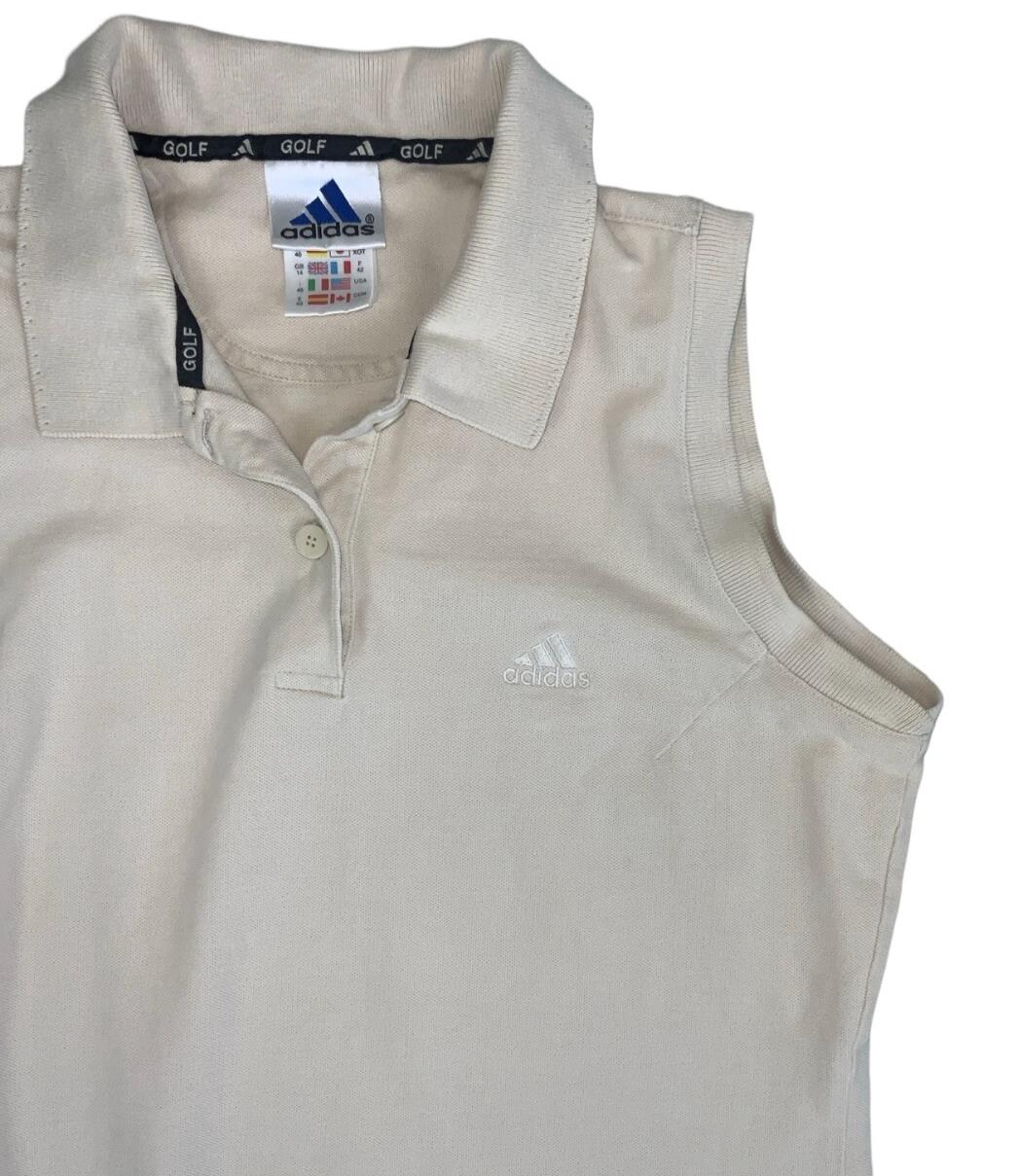 VTG 90S ADIDAS CREAM BEIGE GOLF POLO VEST SHIRT SMALL