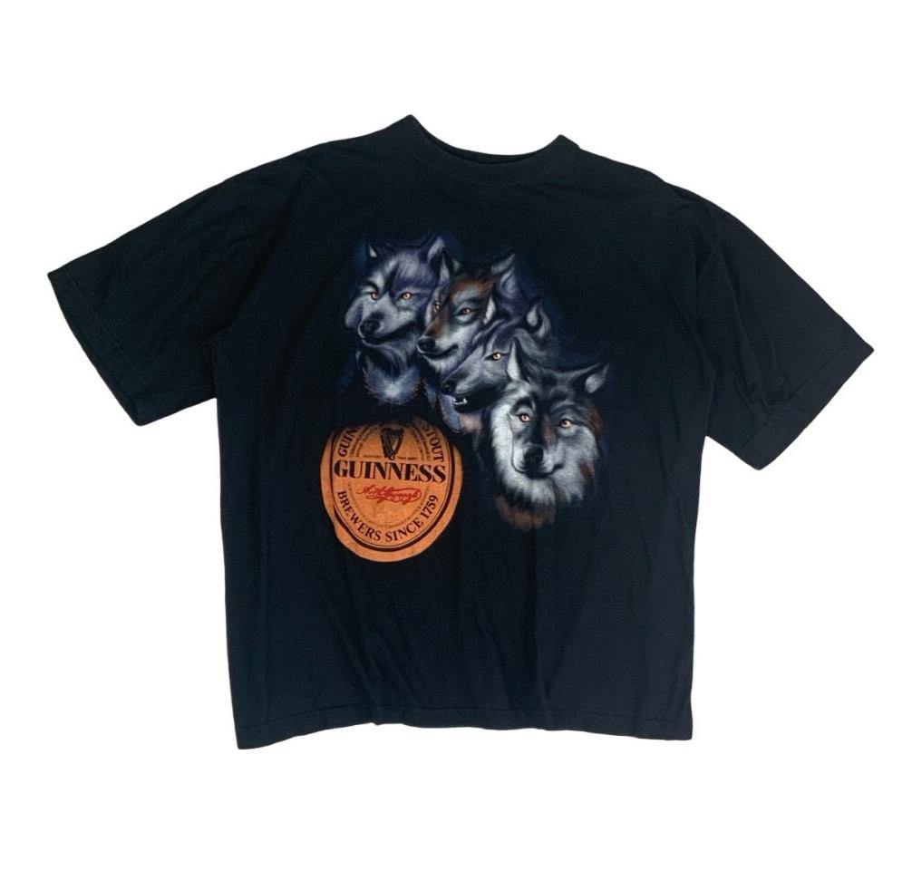 VTG 90S RARE GUINNESS WOLF ANIMAL BLACK GRAPHIC T-SHIRT X-LARGE