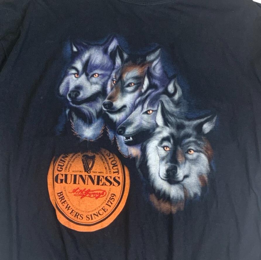 VTG 90S RARE GUINNESS WOLF ANIMAL BLACK GRAPHIC T-SHIRT X-LARGE