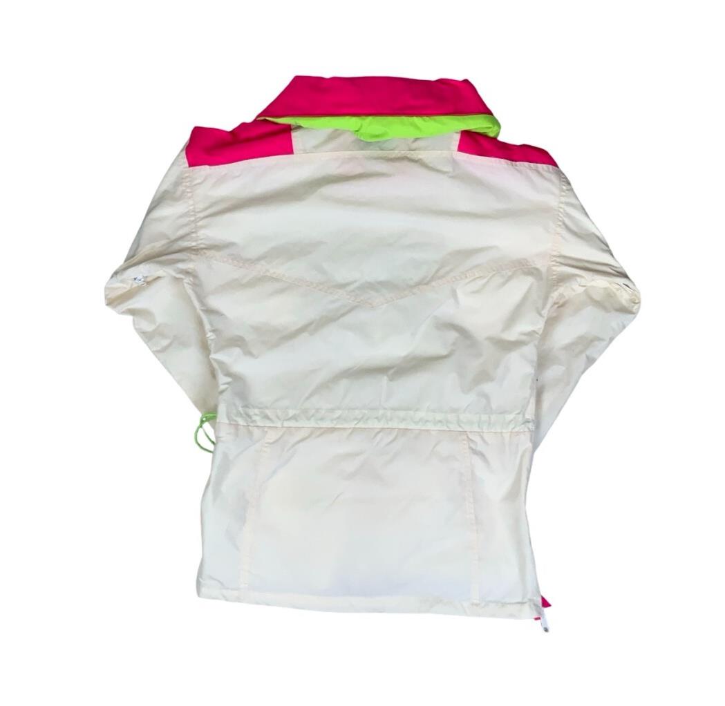 VTG 90s RETRO COLUMBIA PULLOVER NEON WHITE PINK GREEN WINDBREAKER MEDIUM