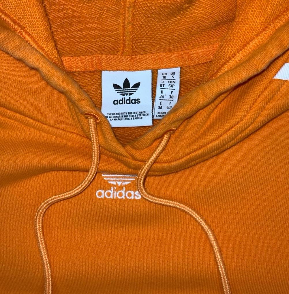 VTG 90S Y2K ADIDAS CROP ORANGE PULL-OVER HOODIE MEDIUM 14 16