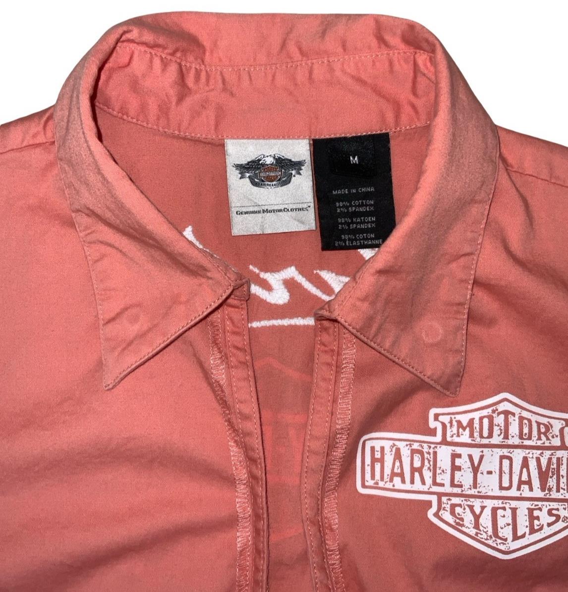 VTG Y2K HARLEY DAVIDSON GENUINE MOTORS ORANGE WHITE ZIP-UP SHIRT M