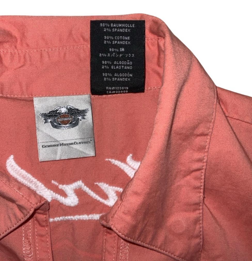 VTG Y2K HARLEY DAVIDSON GENUINE MOTORS ORANGE WHITE ZIP-UP SHIRT M