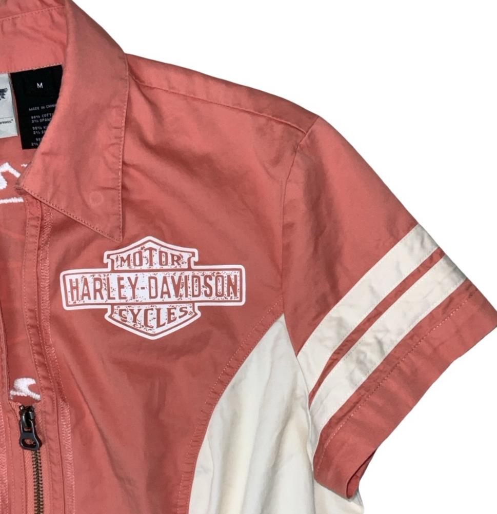 VTG Y2K HARLEY DAVIDSON GENUINE MOTORS ORANGE WHITE ZIP-UP SHIRT M