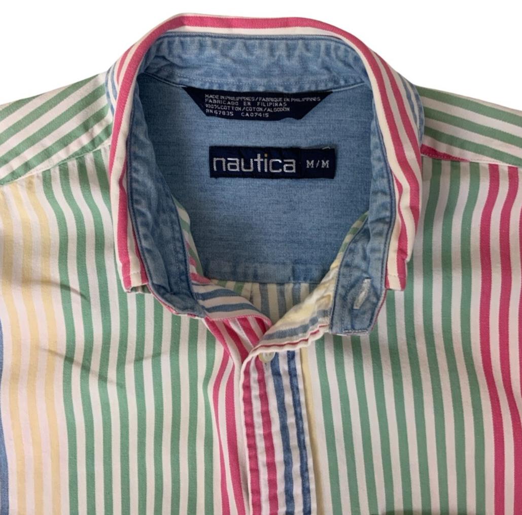 VTG Y2K NAUTICA MULTICOLOURED STRIPED LONG SLEEVED SHIRT M L
