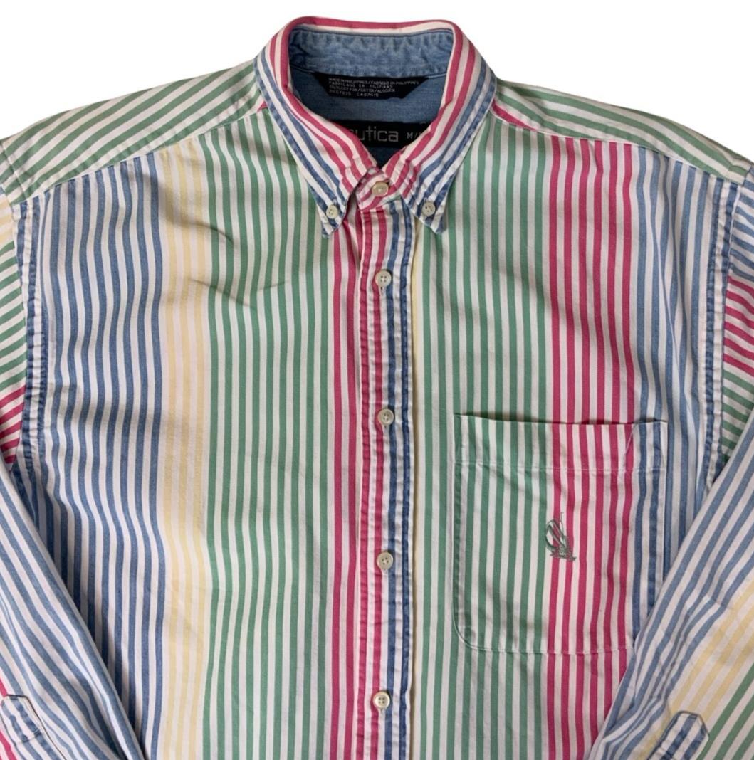 VTG Y2K NAUTICA MULTICOLOURED STRIPED LONG SLEEVED SHIRT M L