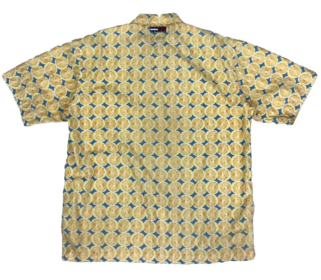 VTG 80S 90S TOMMY JEANS YELLOW BLUE LEMON SHORT SLEEVED SHIRT XL