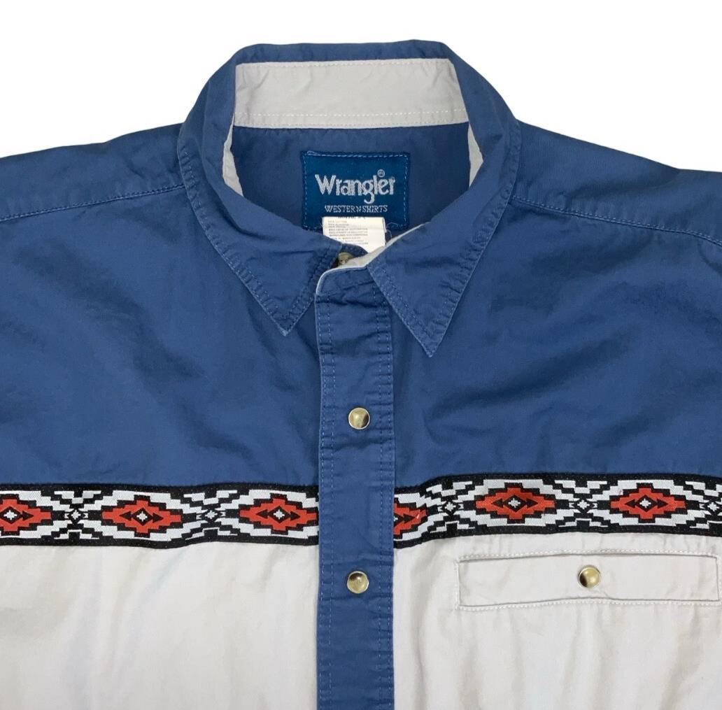 VTG 90S Y2K WRANGLER BLUE WHITE EMBROIDERED WESTERN LONG SLEEVED SHIRT XL
