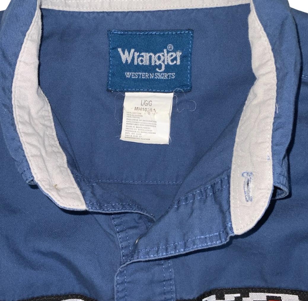 VTG 90S Y2K WRANGLER BLUE WHITE EMBROIDERED WESTERN LONG SLEEVED SHIRT XL