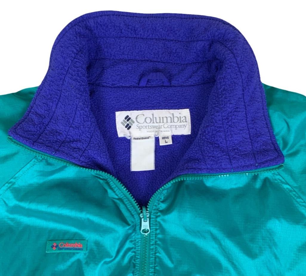 VTG 80S 90S RETRO COLUMBIA TEAL GREEN PURPLE FLEECE LINED JACKET XL