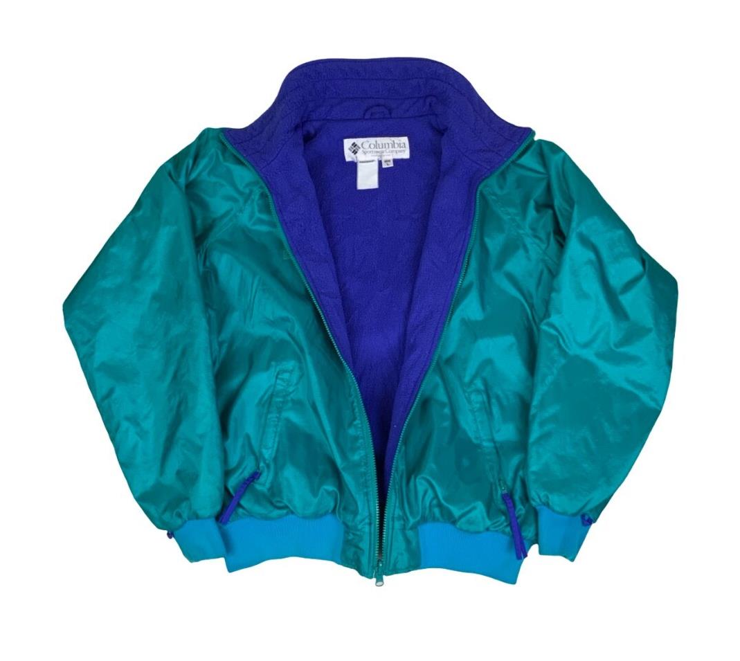 VTG 80S 90S RETRO COLUMBIA TEAL GREEN PURPLE FLEECE LINED JACKET XL