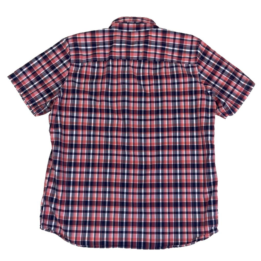 VTG 90S TIMBERLAND RED BLUE WHITE PLAID SHORT SLEEVED SHIRT XL