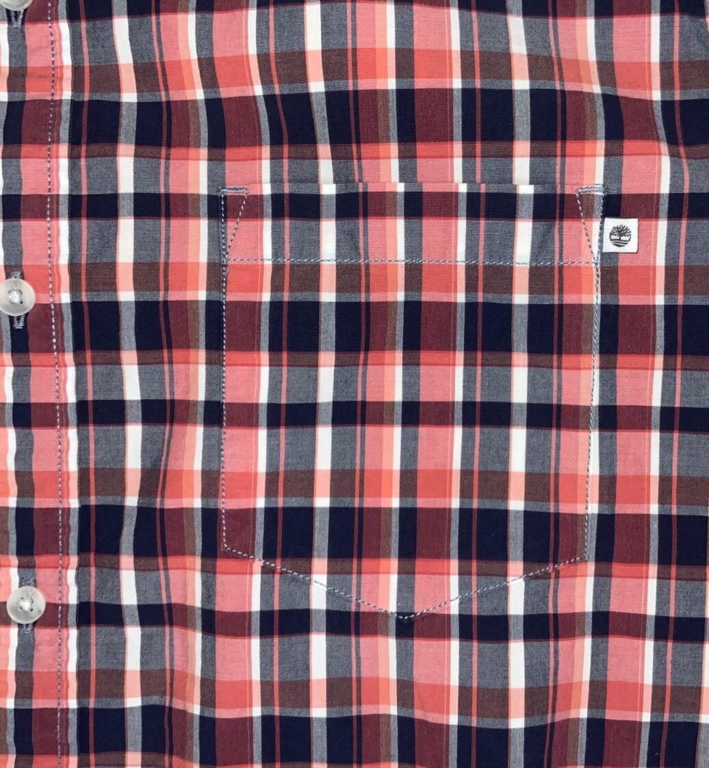 VTG 90S TIMBERLAND RED BLUE WHITE PLAID SHORT SLEEVED SHIRT XL