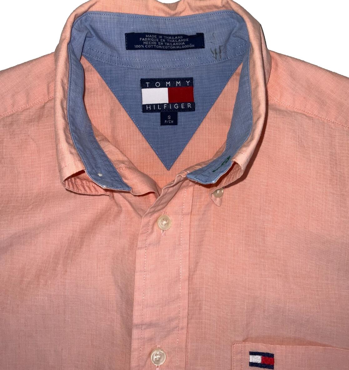 VTG Y2K TOMMY HILFIGER PINK SHORT SLEEVED BUTTON DOWN SHIRT MEDIUM