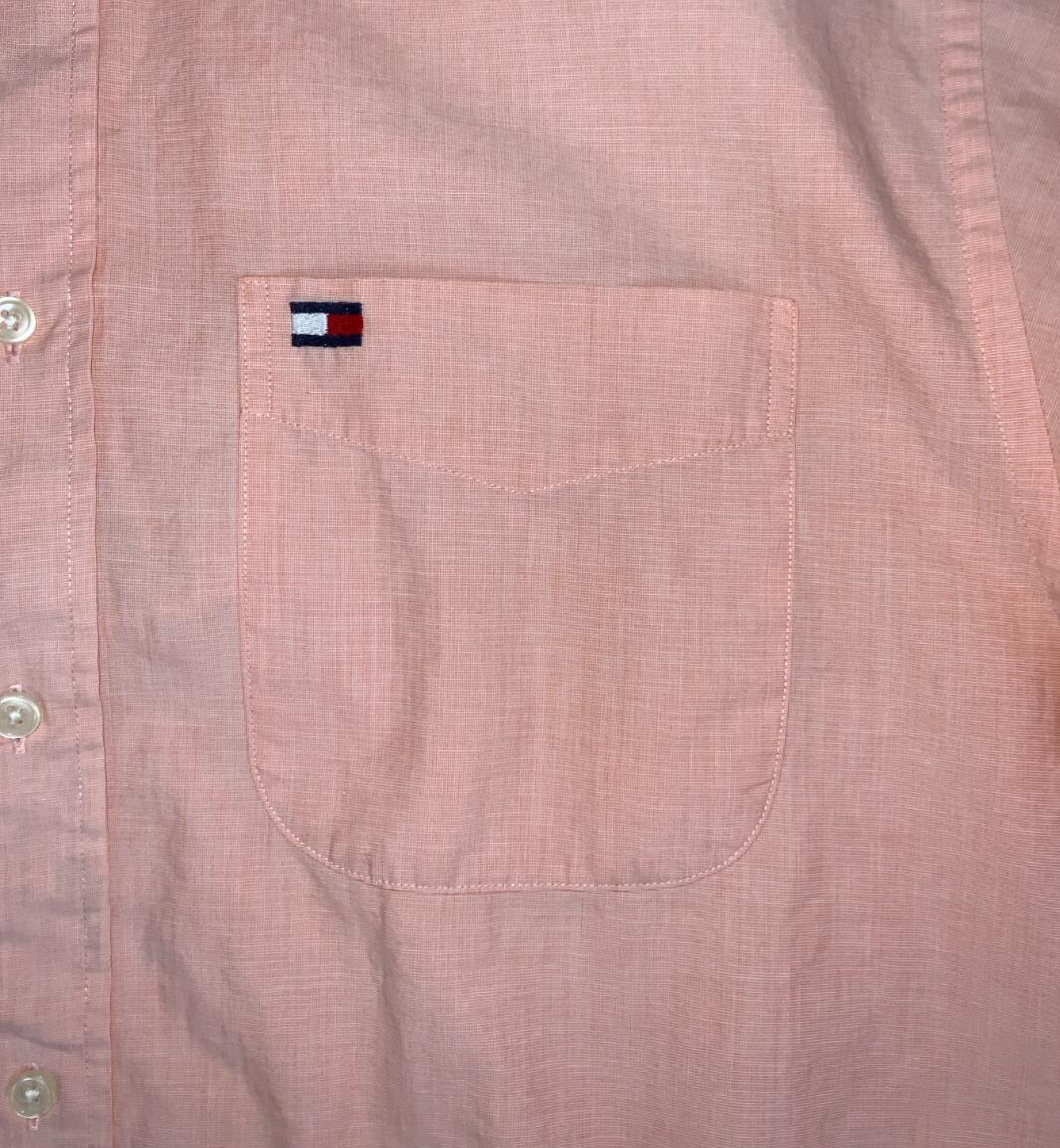 VTG Y2K TOMMY HILFIGER PINK SHORT SLEEVED BUTTON DOWN SHIRT MEDIUM