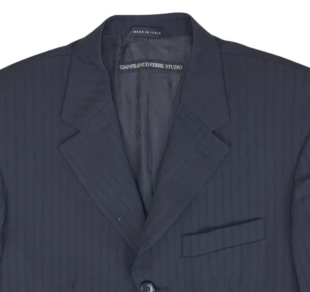 VTG GIANFRANCO FERRE STUDIO ITALIAN NAVY PINSTRIPED BLAZER COAT L