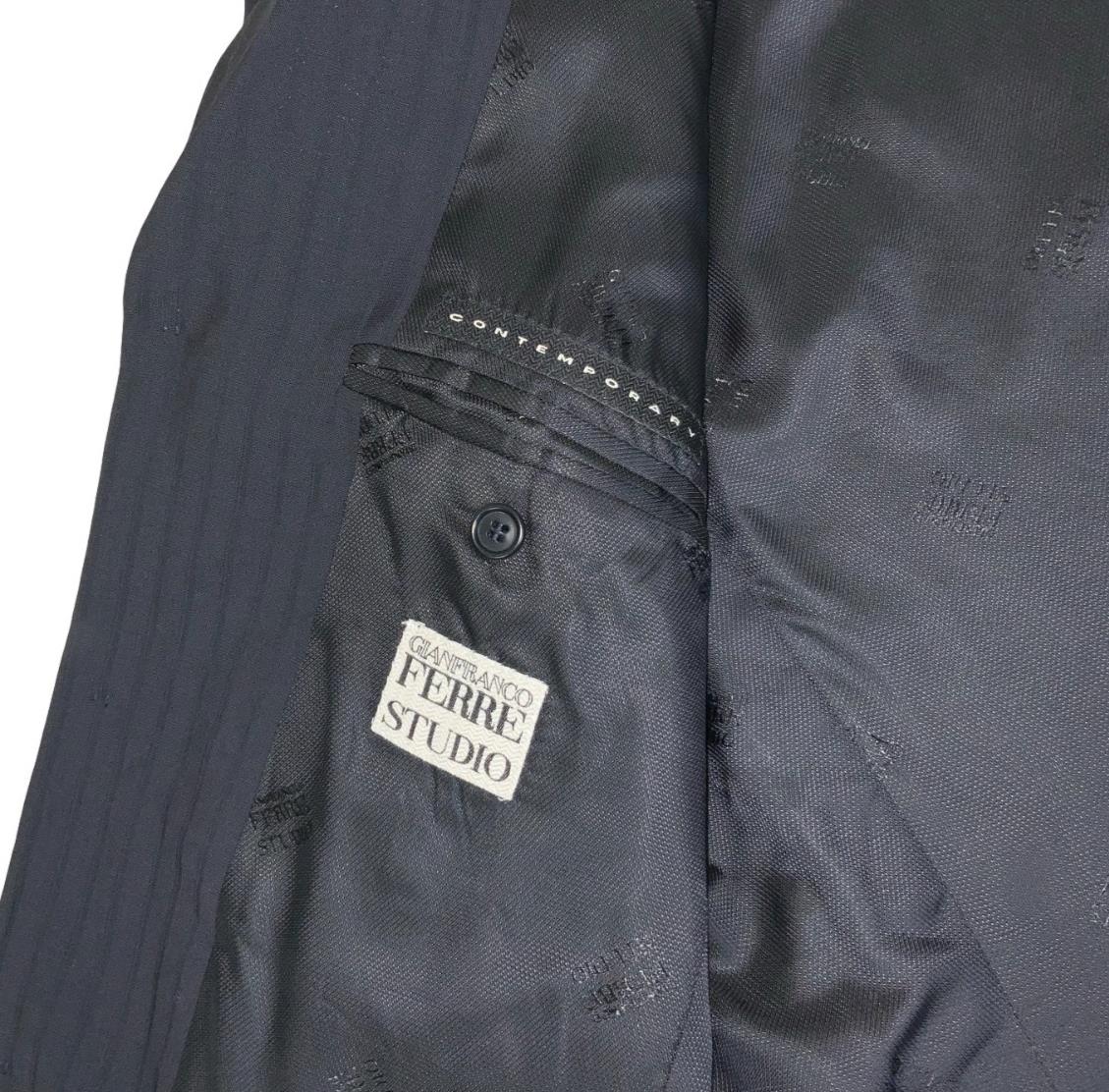 VTG GIANFRANCO FERRE STUDIO ITALIAN NAVY PINSTRIPED BLAZER COAT L