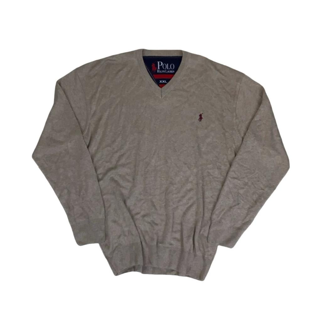 VTG POLO RALPH LAUREN BEIGE V-NECK SWEATSHIRT L XL