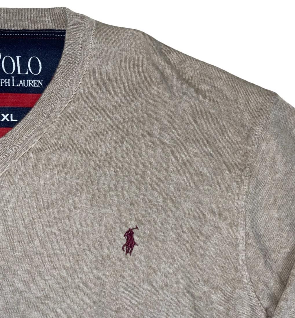 VTG POLO RALPH LAUREN BEIGE V-NECK SWEATSHIRT L XL