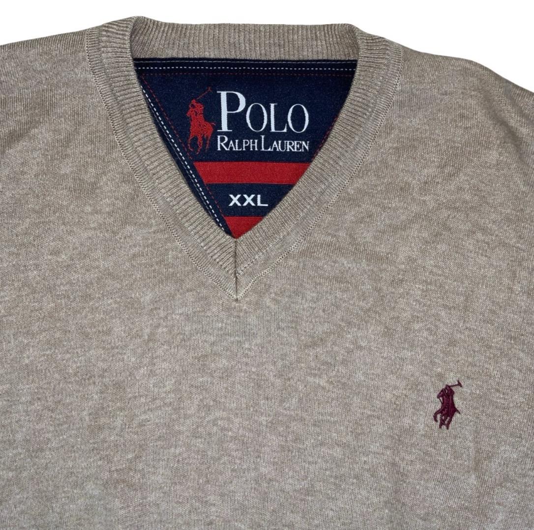 VTG POLO RALPH LAUREN BEIGE V-NECK SWEATSHIRT L XL