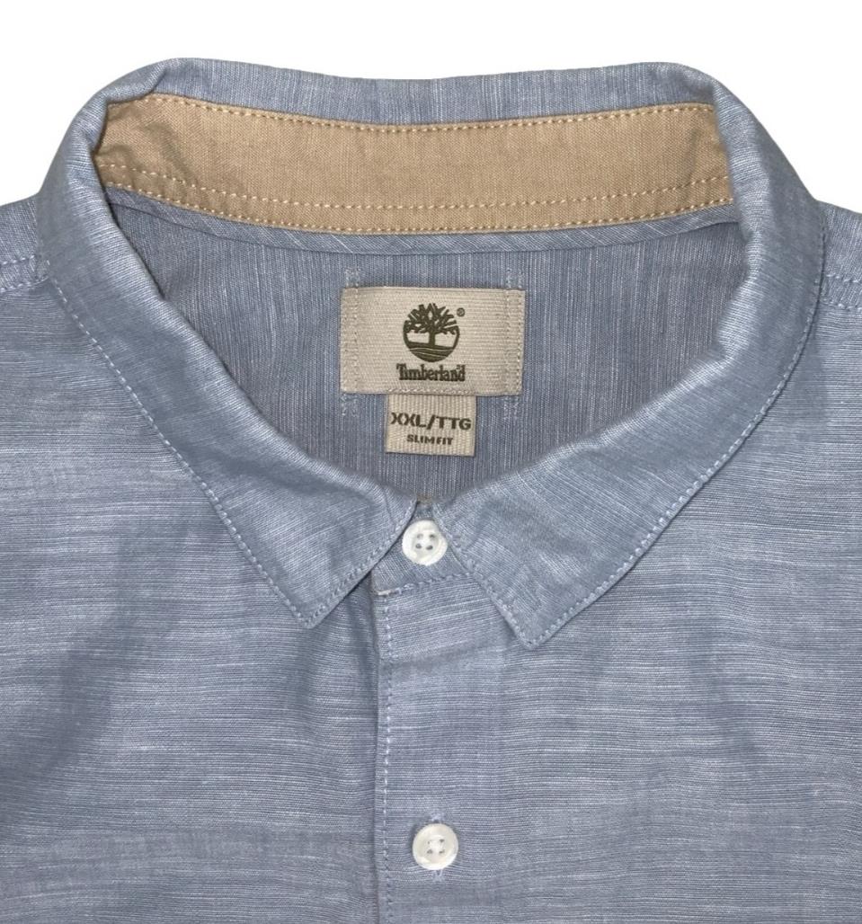 VTG 90S TIMBERLAND BLUE BUTTON-UP CASUAL LONG SLEEVED SHIRT 2XL