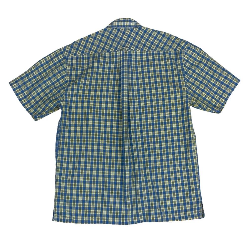 VTG 90S LEVI'S BLUE YELLOW PLAID CASUAL SHORT SLEEVED BUTTON DOWN SHIRT M 43"