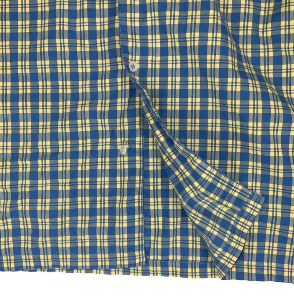 VTG 90S LEVI'S BLUE YELLOW PLAID CASUAL SHORT SLEEVED BUTTON DOWN SHIRT M 43"